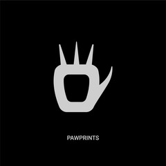 white pawprints vector icon on black background. modern flat pawprints from animals concept vector sign symbol can be use for web, mobile and logo.