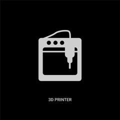 white 3d printer vector icon on black background. modern flat 3d printer from future technology concept vector sign symbol can be use for web, mobile and logo.