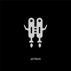 white jetpack vector icon on black background. modern flat jetpack from future technology concept vector sign symbol can be use for web, mobile and logo.