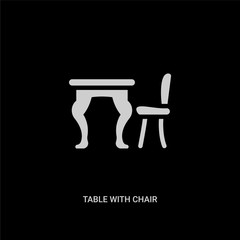 white table with chair vector icon on black background. modern flat table with chair from furniture concept vector sign symbol can be use for web, mobile and logo.