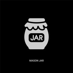 white mason jar vector icon on black background. modern flat mason jar from fruits and vegetables concept vector sign symbol can be use for web, mobile and logo.