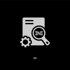 white ini vector icon on black background. modern flat ini from file type concept vector sign symbol can be use for web, mobile and logo.