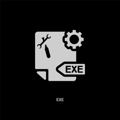 white exe vector icon on black background. modern flat exe from file type concept vector sign symbol can be use for web, mobile and logo.