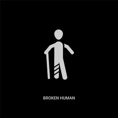 white broken human vector icon on black background. modern flat broken human from feelings concept vector sign symbol can be use for web, mobile and logo.