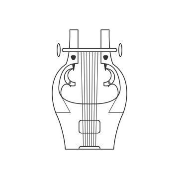 Cithara flat black and white icon. Isolated Vector String ill.