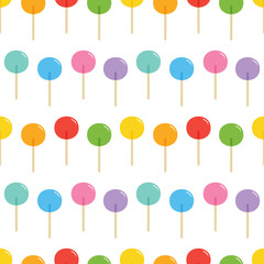 Vector seamless pattern background with coloful and cute lollipops, candies, sweets.