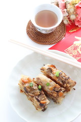 Chinese new year food, pan fried turnip cake 
