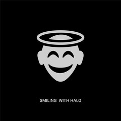white smiling  with halo emoji vector icon on black background. modern flat smiling  with halo emoji from emoji concept vector sign symbol can be use for web, mobile and logo.