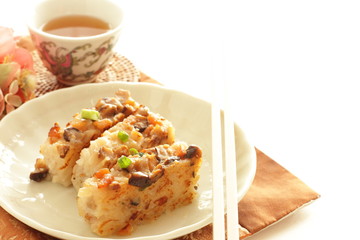 Chinese new year food, pan fried turnip cake 
