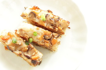 Chinese new year food, pan fried turnip cake 