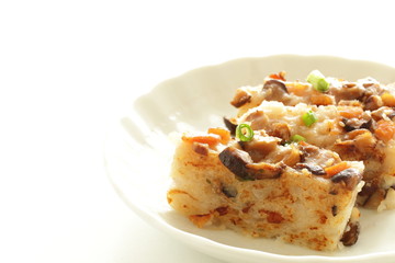 Chinese new year food, pan fried turnip cake 
