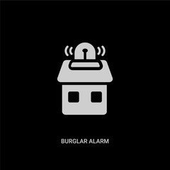 white burglar alarm vector icon on black background. modern flat burglar alarm from electronic devices concept vector sign symbol can be use for web, mobile and logo.