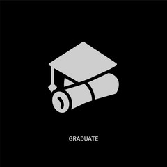 white graduate vector icon on black background. modern flat graduate from education concept vector sign symbol can be use for web, mobile and logo.