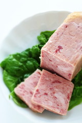 luncheon meat on lettuce with copy space