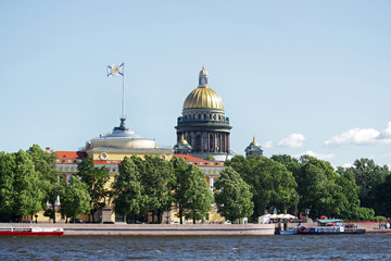 Fototapeta na wymiar Panorama of Saint Petersburg including Admiralty building and Saint Isaac`s Cathedral 