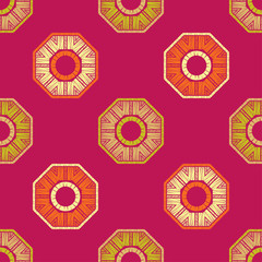 Ethnic boho seamless pattern. Lace. Embroidery on fabric. Patchwork texture. Weaving. Traditional ornament. Tribal pattern. Folk motif. Can be used for wallpaper, textile, wrapping, web. 