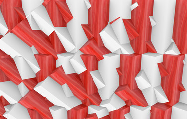3d rendering. abstract random white and red unshape geometric pattern design wall background.