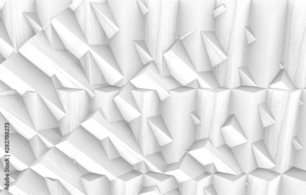 Poster 3d rendering. modern white polygon geometric random shape pattern wall design art wall background.