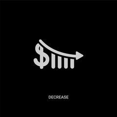 white decrease vector icon on black background. modern flat decrease from ecommerce and payment concept vector sign symbol can be use for web, mobile and logo.