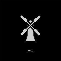 white mill vector icon on black background. modern flat mill from desert concept vector sign symbol can be use for web, mobile and logo.