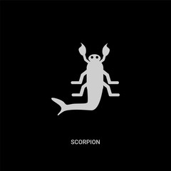 white scorpion vector icon on black background. modern flat scorpion from desert concept vector sign symbol can be use for web, mobile and logo.