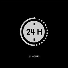 white 24 hours vector icon on black background. modern flat 24 hours from customer service concept vector sign symbol can be use for web, mobile and logo.