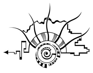 Fototapeta premium Abstract monochrome illustration, isolated on white background.