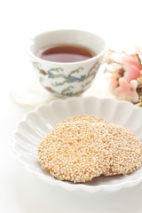Chinese confectionery, sesame cookie on dish
