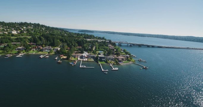 Medina Washington Majestic Aerial Views of Waterfront Homes Along Lake Washington