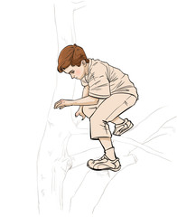 illustration of boy descending from tree
