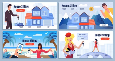 House Sitting Share Economy Cartoon Landing Page