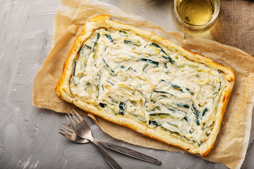 homemade tart with ricotta and zucchini
