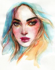 Rolgordijnen Abstract woman. Fashion illustration. Watercolor painting © Anna Ismagilova
