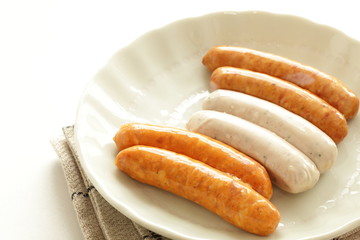 assorted sausage on dish with copy space