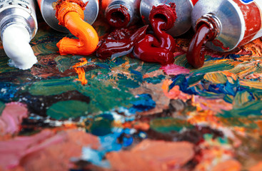 palette with oil paints for painting