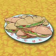 illustration of sandwich with cheese and tomato