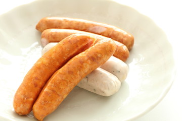 assorted sausage on dish with copy space