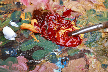 palette with oil paints for painting