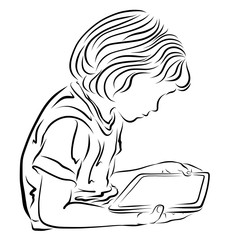 child with a tablet in hands, blank screen
