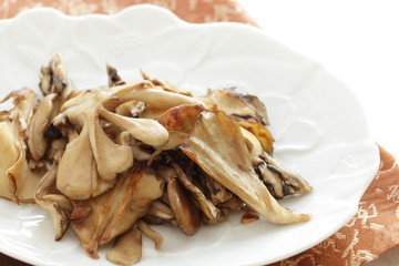 chinese food, maitake mushroom and sesame seed stir fried