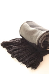 Winter wear, grey and black scarf