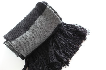 Winter wear, grey and black scarf
