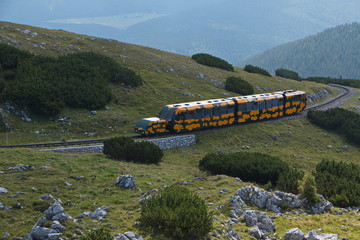 Train of the Schneebergbahn on Schneeberg in Lower Austria