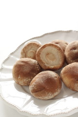 Japanese food ingredient, Shiitake mushroom on dish 
