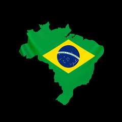 Hanging Brazil flag in form of map. Federative Republic of Brazil. Brazilian national flag concept.