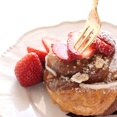 Homemade strawberry and caramel donut