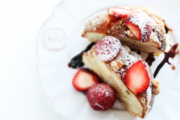 Homemade strawberry and caramel donut