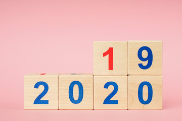 Date From 2019 To 2020 On Wooden Cube Calendar . New Year s Concept