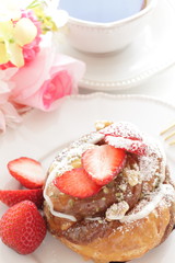 Homemade strawberry and caramel donut