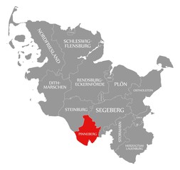 Pinneberg red highlighted in map of Schleswig Holstein Germany